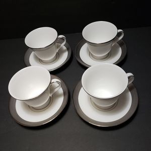 Vintage WATERFORD "Kells Platinum" Footed Cup & Saucer Set (4)